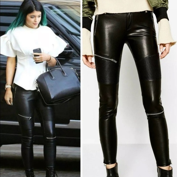 ZaraFaux Leather Biker Moto Trousers With Zippers Size XS